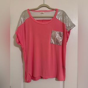 Pink with silver sequin POL top